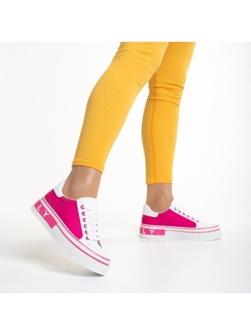 Pantofi sport dama albi cu roz din piele ecologica si material textil Calandra
