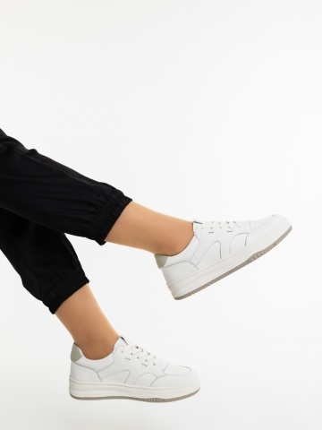 Pantofi sport dama albi din piele naturala Sabrela