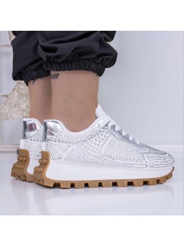 Pantofi sport dama argintii din material textil Gelena - Img 2
