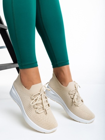 Pantofi sport dama bej din material textil Davinia - Img 3