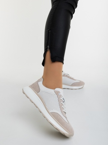 Pantofi sport dama bej din piele naturala Ivoria - Img 6