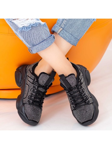 Pantofi sport dama cu platforma gri metalizat din material textil si strasuri Elatrae - Img 4
