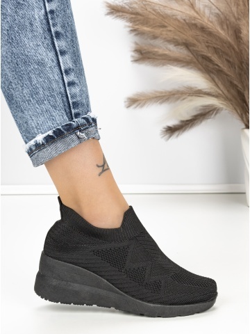 Pantofi sport dama cu platforma negri din material textil Renesia - Img 5