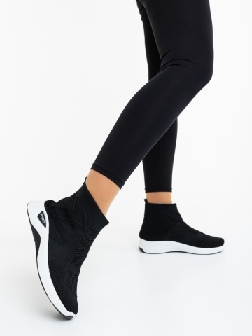 Pantofi sport dama negri cu alb din material textil Iselia
