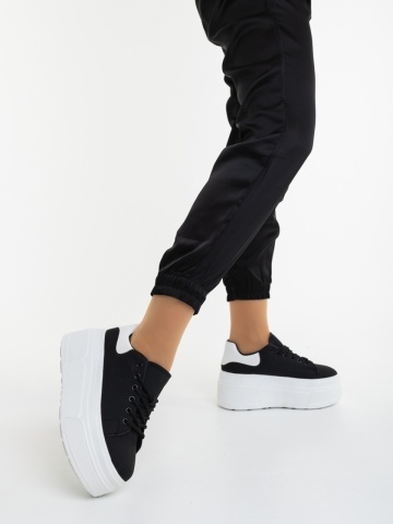 Pantofi sport dama negri cu alb din piele ecologica Medona