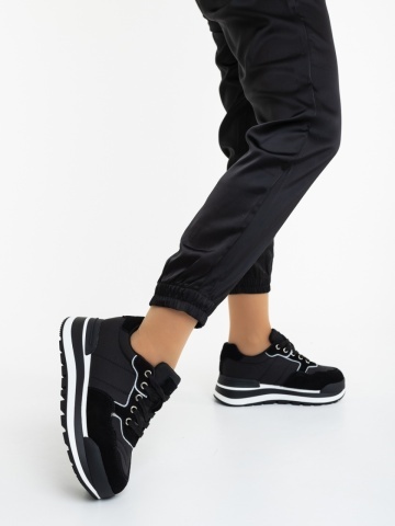 Pantofi sport dama negri cu alb din piele naturala si material textil Visolia - Img 6