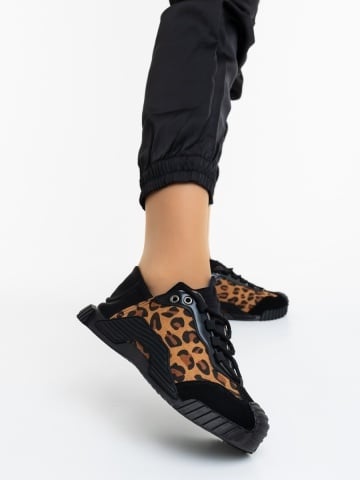 Pantofi sport dama negri cu maro din material textil Jorana - Img 6