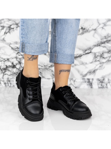 Pantofi sport dama negri din material textil si piele ecologica Etanrys