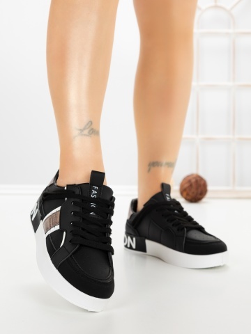 Pantofi sport dama negri din piele ecologica si material textil Elenya