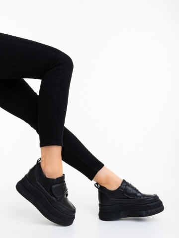 Pantofi sport dama negri din piele ecologica Terara