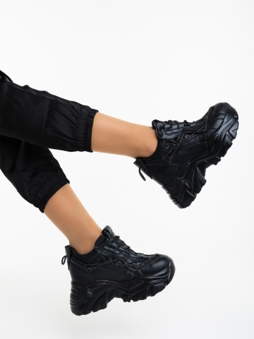 Pantofi sport dama negri din piele ecologica Zentria