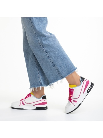 Pantofi sport dama roz din piele ecologica si material textil Raela