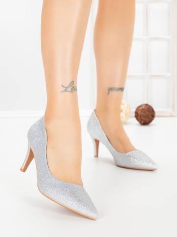 Pantofi stiletto argintii Domnita