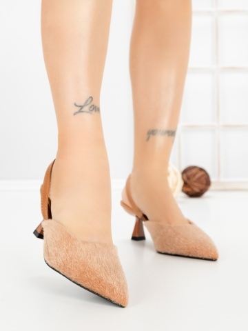 Pantofi stiletto kaki din material textil Nyrelia