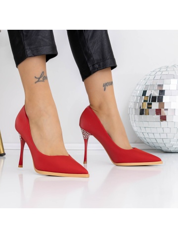 Pantofi stiletto rosii din material textil Vidoya