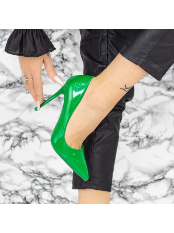 Pantofi stiletto verzi din piele ecologica lacuita Dorena - Img 5