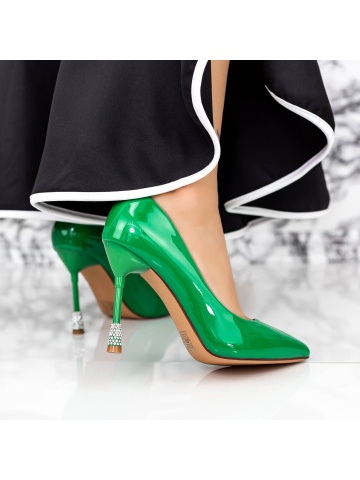 Pantofi stiletto verzi din piele ecologica lacuita Milaria - Img 5