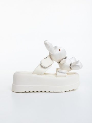 Papuci dama cu platforma albi din piele ecologica Damaris - Img 4