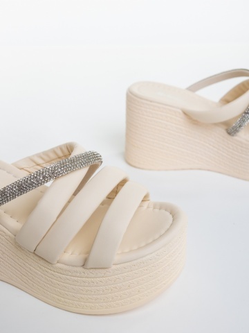 Papuci dama cu platforma bej din piele ecologica Ivona - Img 5