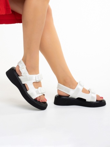 Sandale dama albe din piele ecologica Caroline