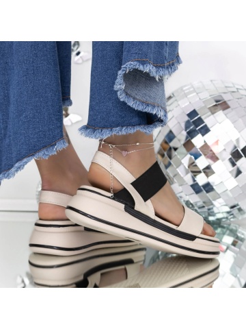 Sandale dama cu platforma bej din material textil si piele ecologica Sangrina - Img 4