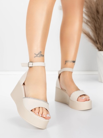 Sandale dama cu platforma bej din piele ecologica Fazren - Img 4