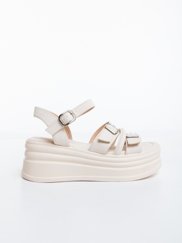 Sandale dama cu platforma bej din piele ecologica Sandia - Img 4