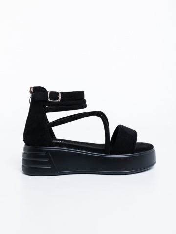 Sandale dama cu platforma negre din material textil Nasada - Img 4