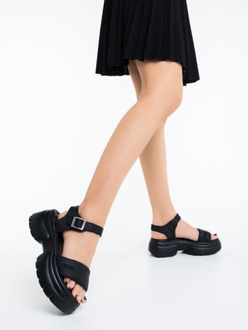 Sandale dama cu platforma negre din piele ecologica Hanika