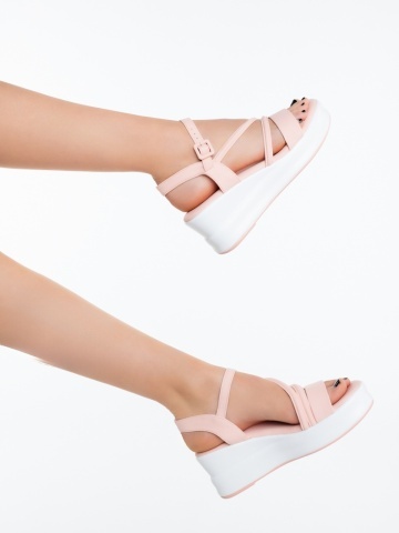 Sandale dama cu platforma roz din piele ecologica Hanaka