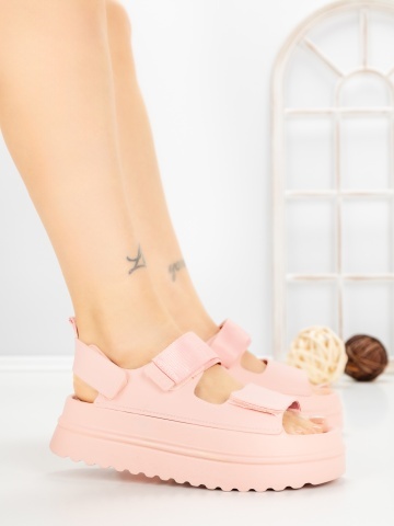 Sandale dama cu platforma roz din piele ecologica si material textil Aurisia - Img 3