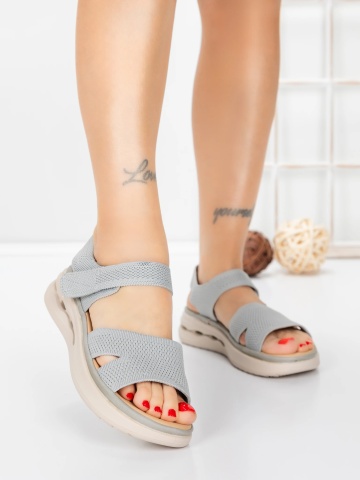 Sandale dama cu talpa joasa gri din material textil Fezria