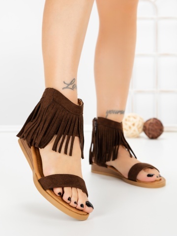 Sandale dama cu talpa joasa maro din material textil Zolena