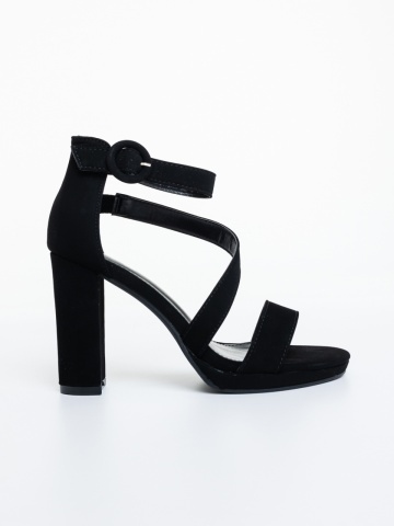 Sandale dama cu toc negre din material textil Oneta - Img 4