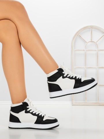 Sneakers dama albi cu negru din piele ecologica Ansira - Img 4