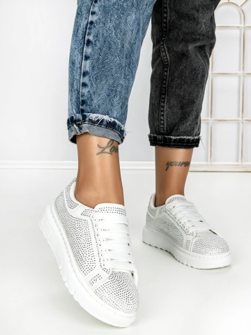 Sneakers dama albi din material textil Alixie