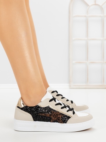 Sneakers dama albi din piele ecologica si material textil Cradrys - Img 3