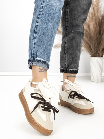 Sneakers dama bej din piele ecologica si material textil Celestra