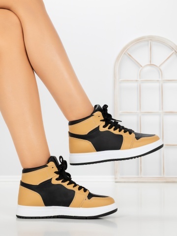 Sneakers dama galbeni cu negru din piele ecologica Ansira - Img 4