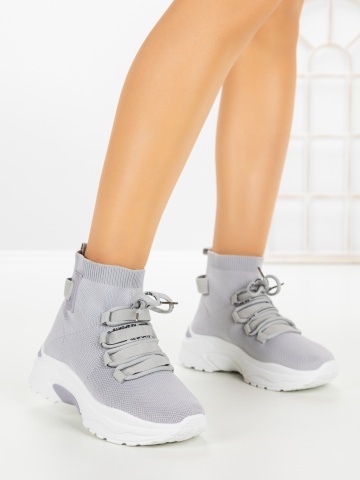 Sneakers dama gri din material textil Elsira