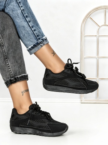Sneakers dama negri din material textil si piele ecologica Dratena - Img 4