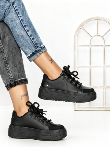 Sneakers dama negri din piele ecologica Ecadora - Img 4