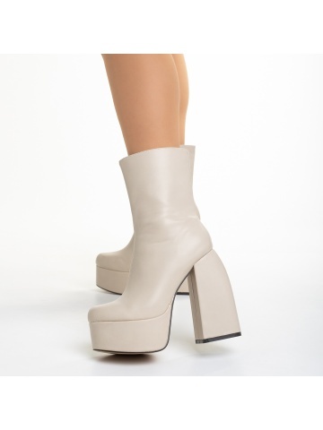 Botine dama bej din piele ecologica cu toc Olinda