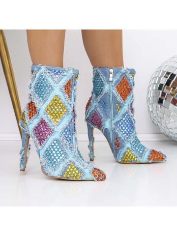 Botine dama cu toc albastre din material textil Ataia - Img 5