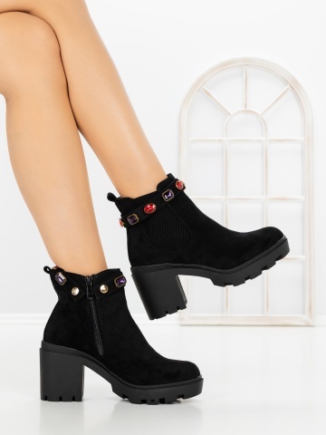 Botine dama cu toc gros negre din material textil Avesia - Img 4