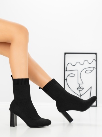 Botine dama cu toc gros negre din material textil Eraesha - Img 5
