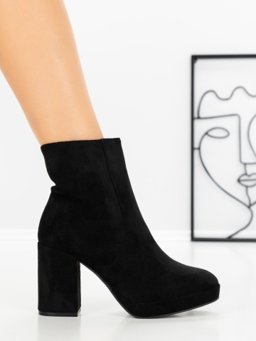 Botine dama cu toc gros si platforma negre din material textil Epaerra - Img 5