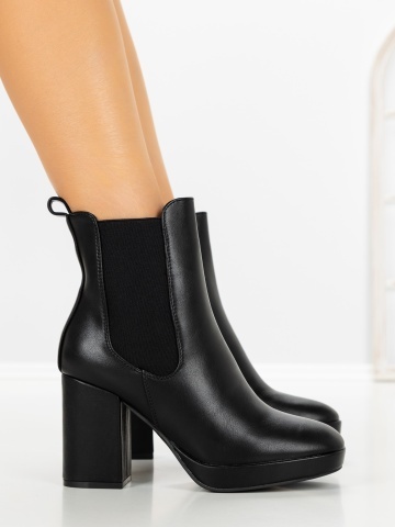 Botine dama cu toc gros si platforma negre din piele ecologica Amoryn - Img 3