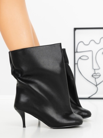 Botine dama cu toc subtire negre din piele ecologica Fradrae - Img 3