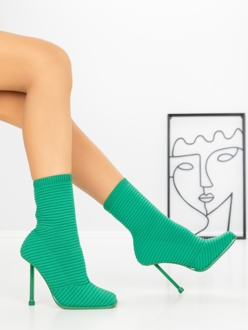 Botine dama cu toc subtire verzi din material textil Evanria - Img 6